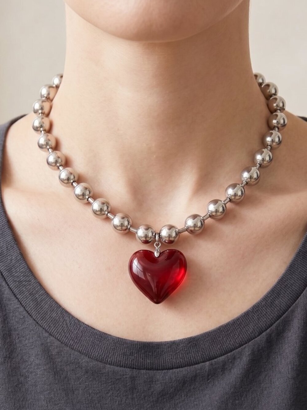 Silver Red Choker Heart Beaded NWT Gift Necklace Sexy Valentine Club Christmas - Picture 2 of 7